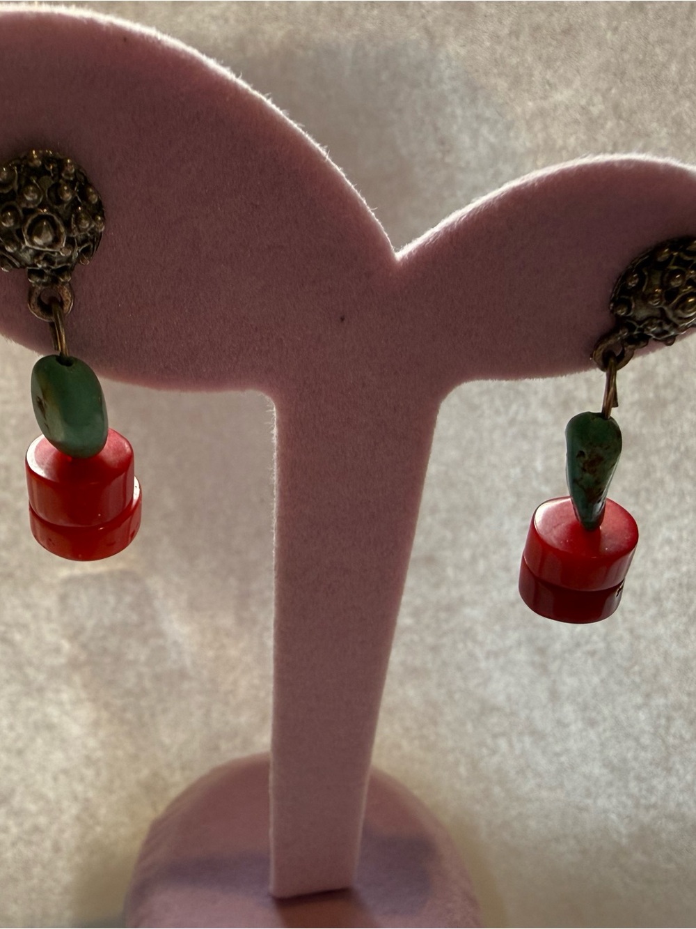 Handmade Green and Red Turquoise drop dangle earrings